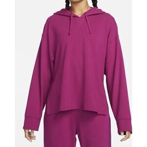 Nike Yoga Women's Dynamic Pink Dri-FIT Fleece Hoodie Medium Athleisure Loose Fit